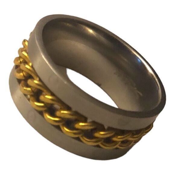 Stainless steel silver with gold chain spinning ring size 12.5 - Picture 1 of 3